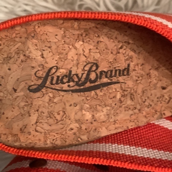 Lucky Brand Miller 2 Ladies Sandal Cork Wedge Heel Orange and White Size 8.5 - Picture 7 of 11